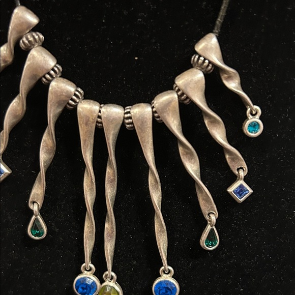 Elegant Silver Necklace with Blue and Yellow Accents - Picture 5 of 6